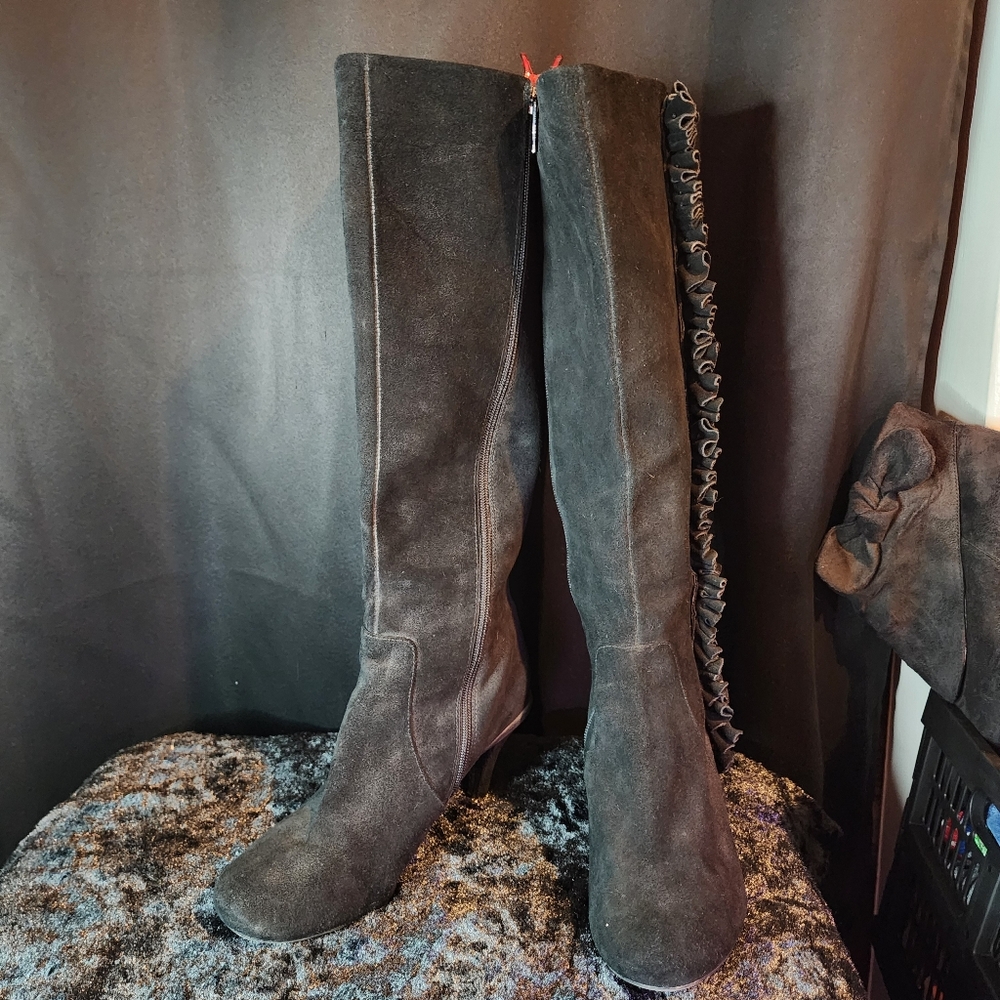 Kenneth Cole Reaction Black Leather Size 8.5 Heeled Boots